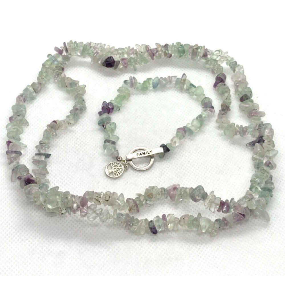 Fluorite‎ Chip Stone 34'' Necklace & Matching 7.5'' Bracelet Set Sterling Silver